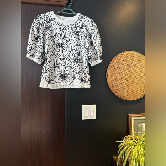 Maeve Tops - Maeve Black and White Floral Blouse